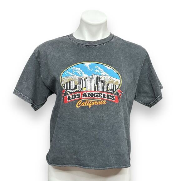 J Galt Brandy Melville T Shirt Tee Black Graphic Los Angeles Crop Raw Hem OS - Picture 6 of 8